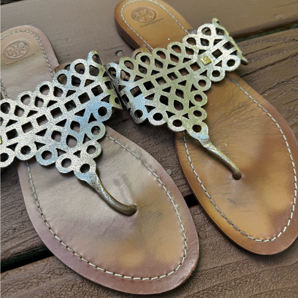 Tory Burch Geometric Gold Sandals